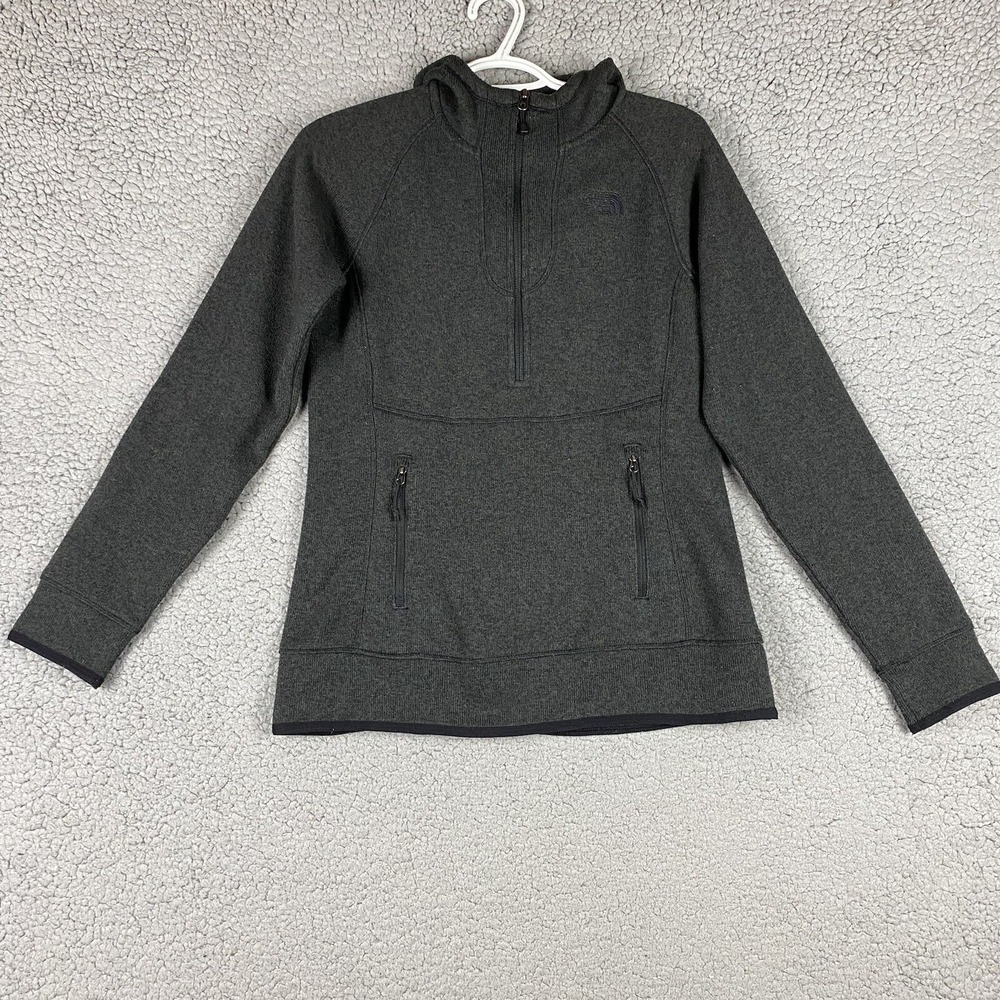 The North Face Womens Sweater Gray Small 1/2 Zip Fleece Hooded Pockets Casual